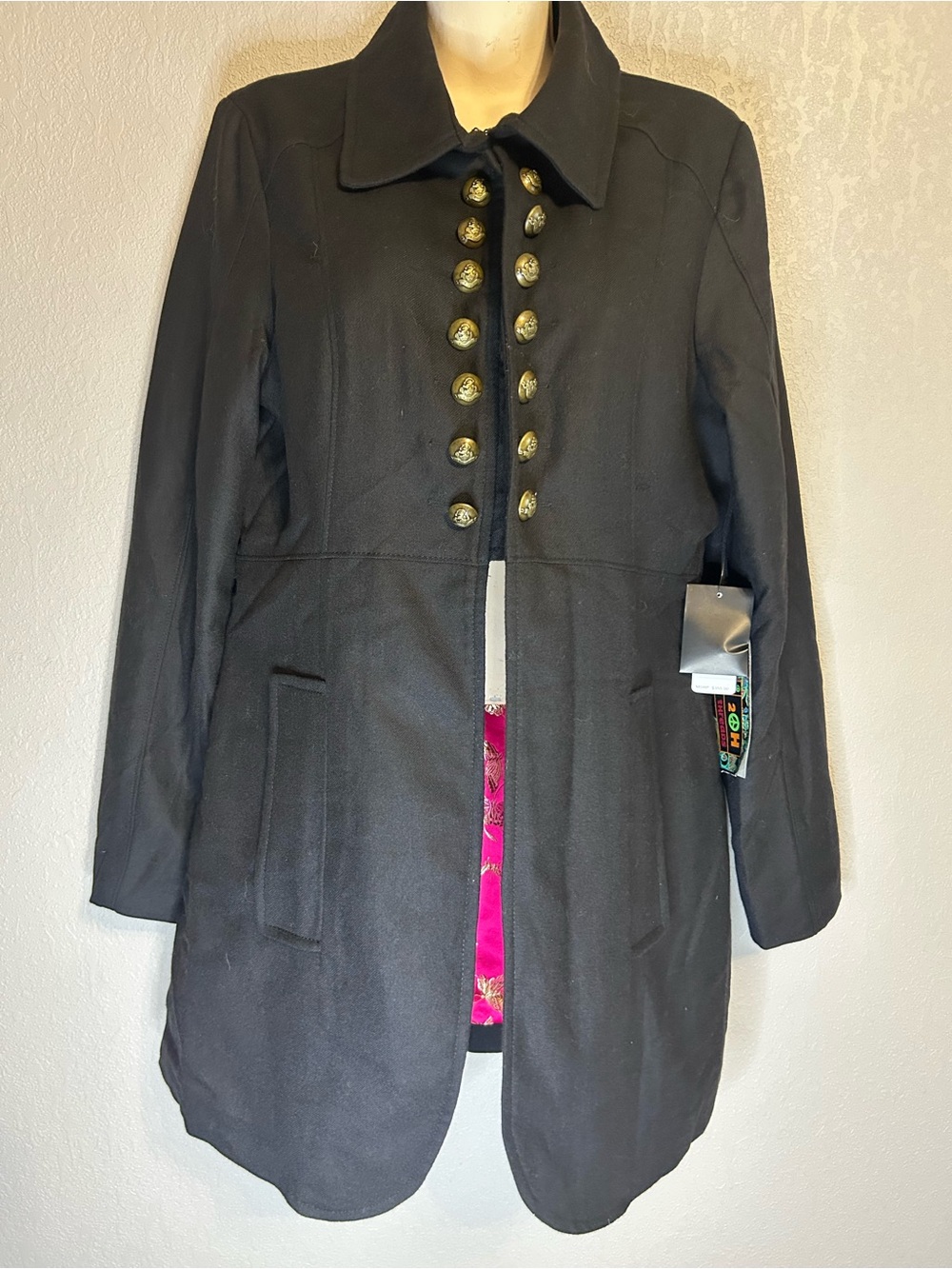 Black Military-Style Button Front Women's Blazer Coat